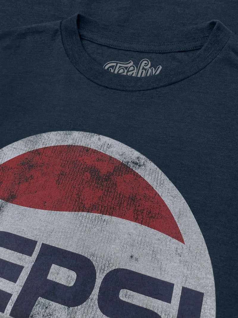 Tee Luv Men's Pepsi T-Shirt - Faded Pepsi Cola Classic 70s Logo Shirt, Navy Heather, L - Image 2
